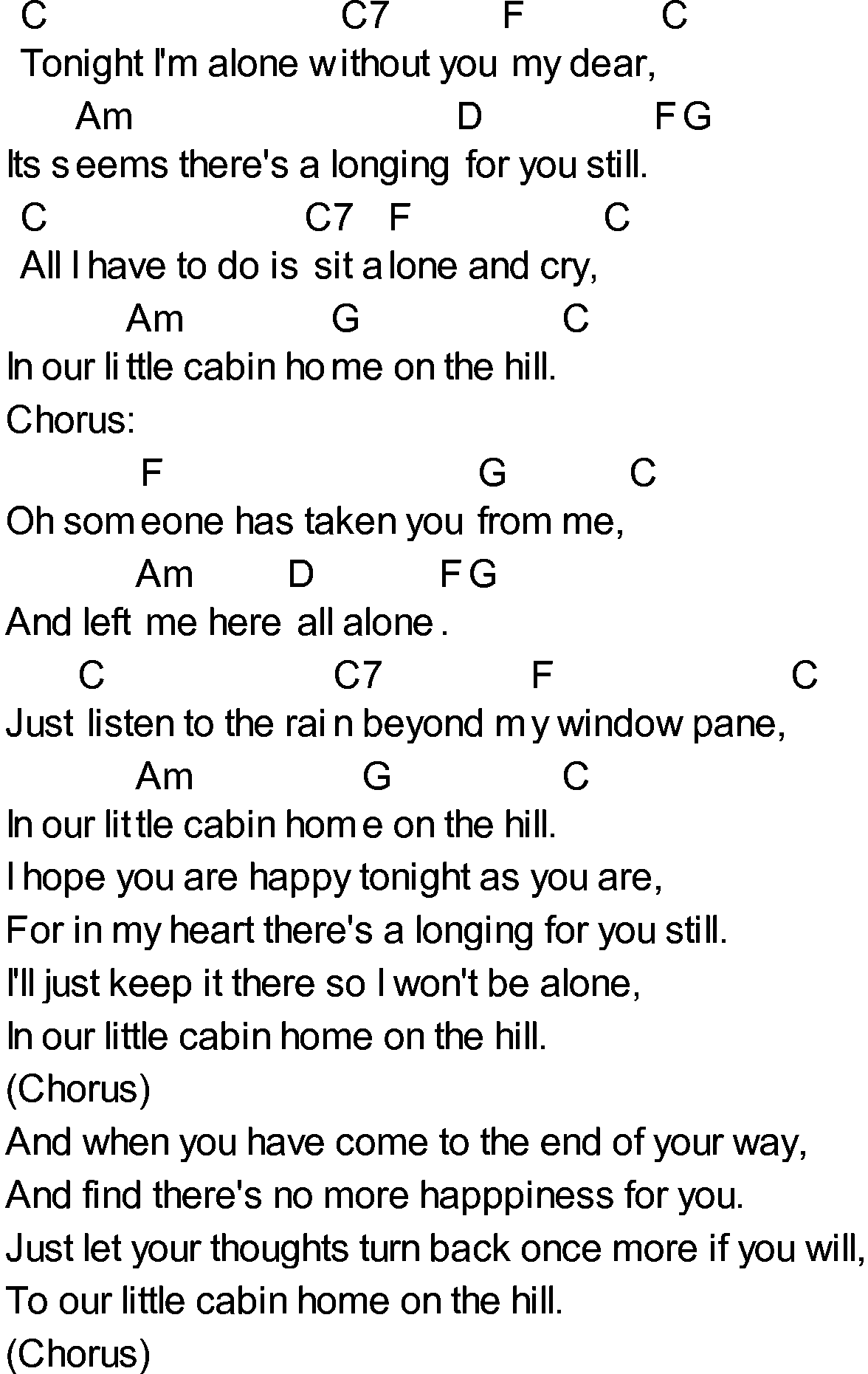 Bluegrass songs with chords - Little Cabin On The Hill